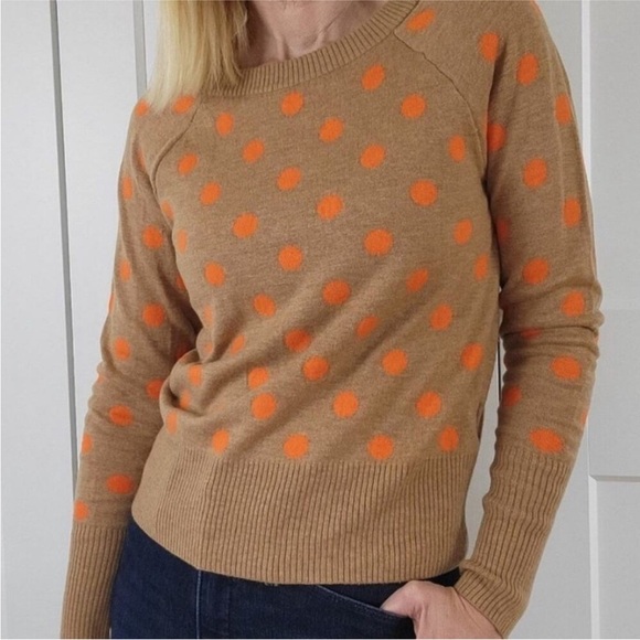 GAP Sweaters - GAP Tan Sweater with Orange Polka Dots